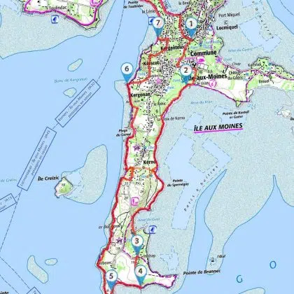 Suivez le circuit de randonnée à l' Île aux Moines depuis le camping le Diben à Larmor-Baden dans le Golfe du Morbihan